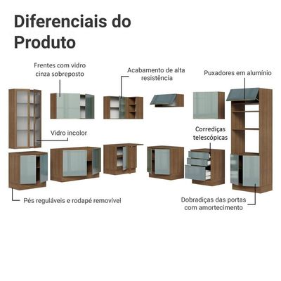 Armário De Cozinha Completa 566cm Lux Madesa 01 Rustic/cinza