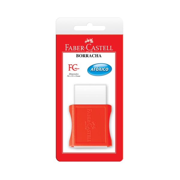 Borracha Faber-Castell Max Branca Capa Plástica Vermelha