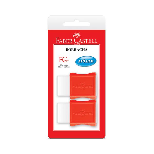 Borracha Faber-Castell Max Branca Capa Plástica Vermelha com 2 Unidades