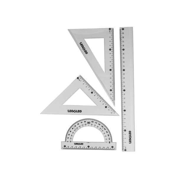 Kit Escolar Geométrico Leonora com Régua 30cm + 2 Esquadros + Transferidor 180°