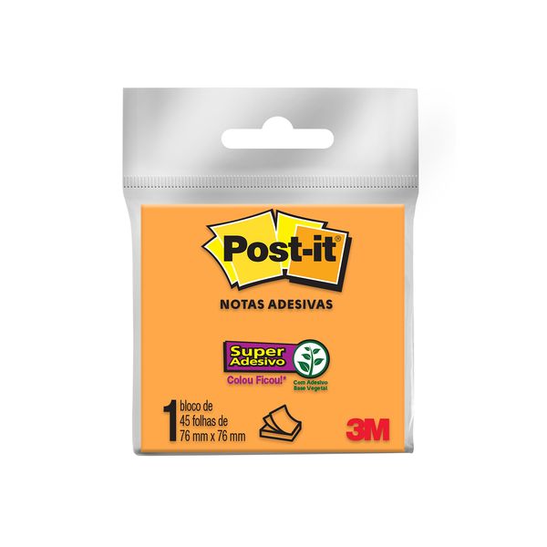 Bloco Adesivo Post It 3M Laranja 76x76mm 45 Folhas