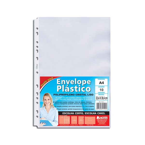 Envelope Plástico Chies A4 Refil Furação Universal com 10 Folhas