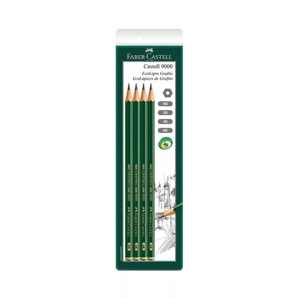 Lápis Grafite Faber-Castell Eco Mix Nº HB, 2B, 6B e 8B Preto com 4 Unidades