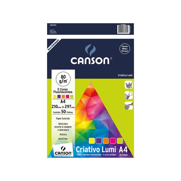 Bloco Criativo Canson A4 Lumi Color com 50 Folhas Coloridas 210x297mm 75g