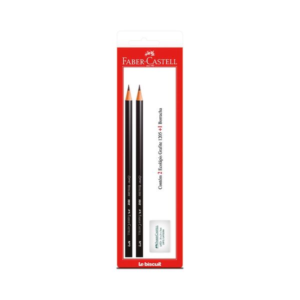 Kit Escrita Faber-Castell Le 2 Lápis Preto HB Nº2 e 1 Borracha Branca