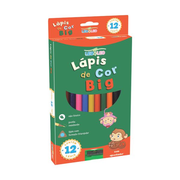 Kit Lápis de Cor Leo&Leo 12 Cores Triangular Big 150mm com Apontador Basic