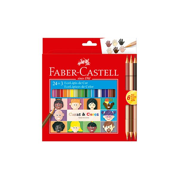 Lápis de Cor Faber-Castell Caras & Cores 24 Cores e 3 Tons de Pele