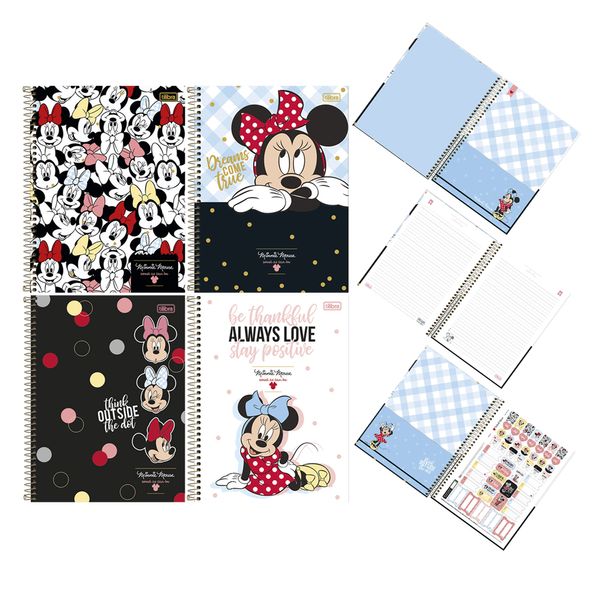 Caderno Universitário Tilibra Espiral Capa Dura Minnie 10 Matérias 160 Folhas Capas Diversas