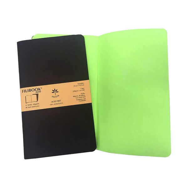 Caderneta Filibook Note sem Pauta Brochura Capa Fléxivel Café Lumi Verde 30 Folhas 21x12cm