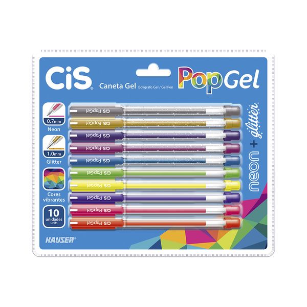 Caneta Gel Cis Glitter Pop Neon 0.7 e 1.0mm com 10 Unidades