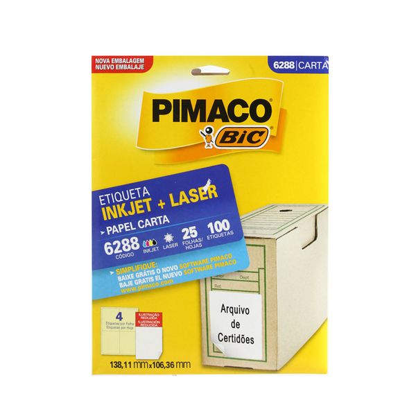 Etiqueta Adesiva Pimaco Carta com 100 Unidades 138,11x106,36mm