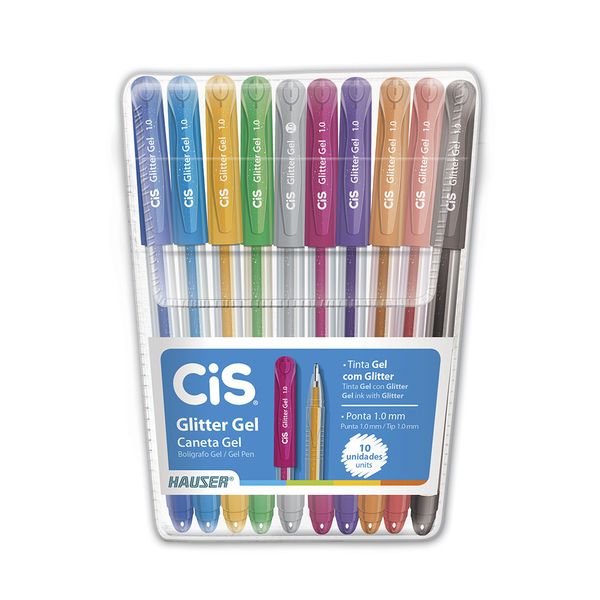 Caneta Gel Cis Glitter Colors 1.0mm com 10 Unidades