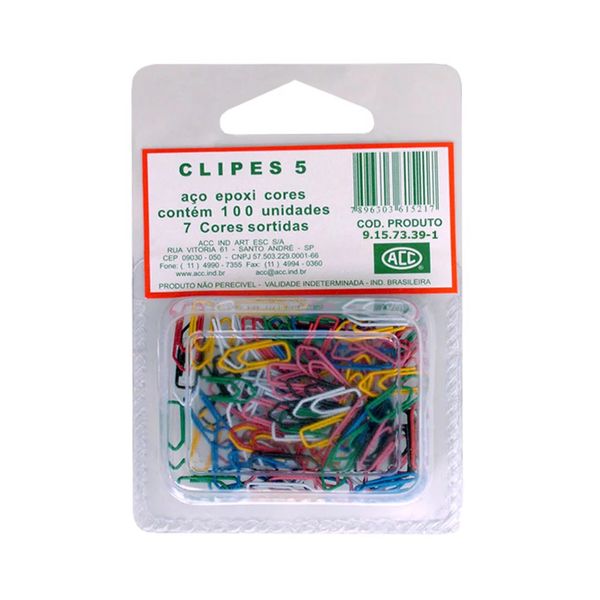 Clips Acc Mini Nº5 Galvanizado Epoxi Colorido com 100 Unidades Clips Acc Mini Nº5 Galvanizado Epoxi Colorido com 100 Unidades