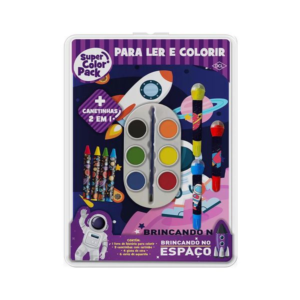 Livro Infantil Dcl Super Color Pack para Ler e Colorir Espacial