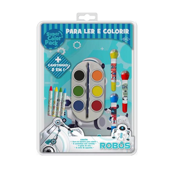 Livro Infantil Dcl Super Color Pack para Ler e Colorir Robôs