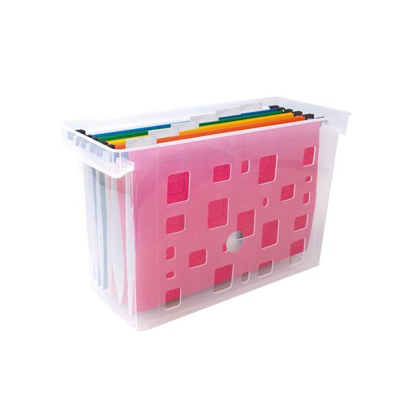 Caixa Arquivo Dello Cristal Vazado com 6 Pastas Suspensas Coloridas 42,5x14,5x27cm