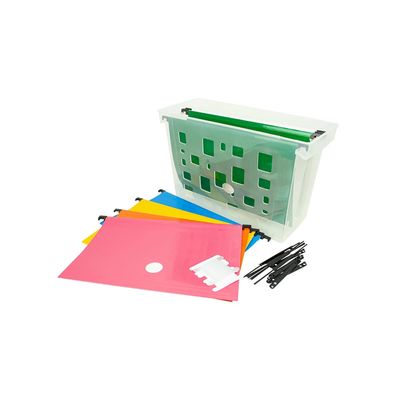 Caixa Arquivo Dello Cristal Vazado com 6 Pastas Suspensas Coloridas 42,5x14,5x27cm