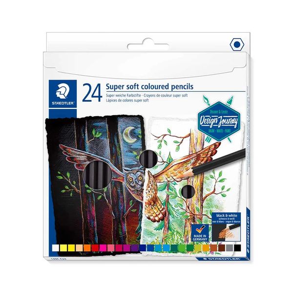 Lápis de Cor Staedtler Super Soft Sextavado Madeira 24 Cores Vibrantes