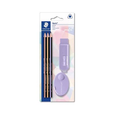Kit Escrita Staedtler Tom Pastel com 3 Lápis Grafites HB, 1 Borracha e 1 Apontador com Depósito
