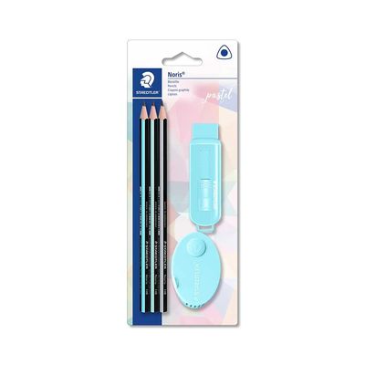 Kit Escrita Staedtler Tom Pastel com 3 Lápis Grafites HB, 1 Borracha e 1 Apontador com Depósito
