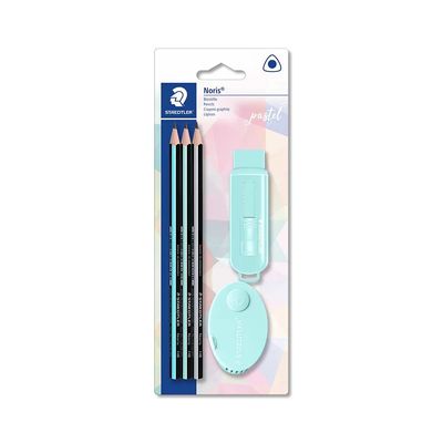 Kit Escrita Staedtler Tom Pastel com 3 Lápis Grafites HB, 1 Borracha e 1 Apontador com Depósito