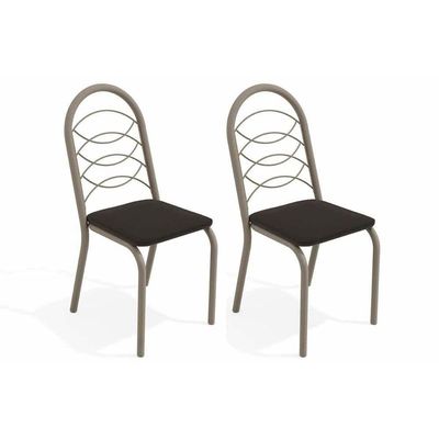 Conjunto Mesa Sala Jantar Volga Com Tampo De Vidro 95cm E 4 Cadeiras Holanda Niquel Marrom Kappesberg