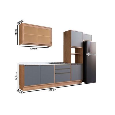 Kit Cozinha Modulada 6 Peças Versalis 2 Aéreos + 2 Balcões+ 1 Paneleiro + 1 Complemento C6p162 Freijó Grafite Herval