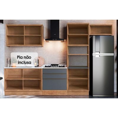 Kit Cozinha Modulada 6 Peças Versalis 2 Aéreos + 2 Balcões+ 1 Paneleiro + 1 Complemento C6p162 Freijó Grafite Herval