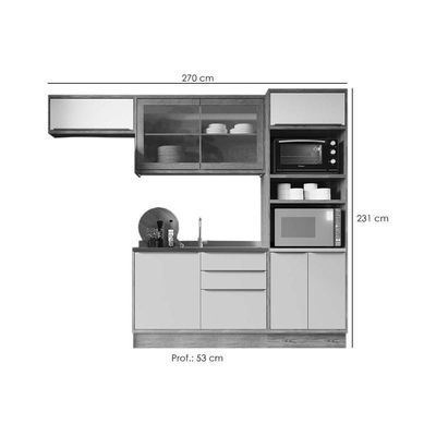 Kit Cozinha Modulada 4 Peças Versalis 2 Aéreos + 1 Balcão + 1 Torre Quente C4p189 Freijó Grafite Herval