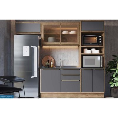 Kit Cozinha Modulada 4 Peças Versalis 2 Aéreos + 1 Balcão + 1 Torre Quente C4p189 Freijó Grafite Herval