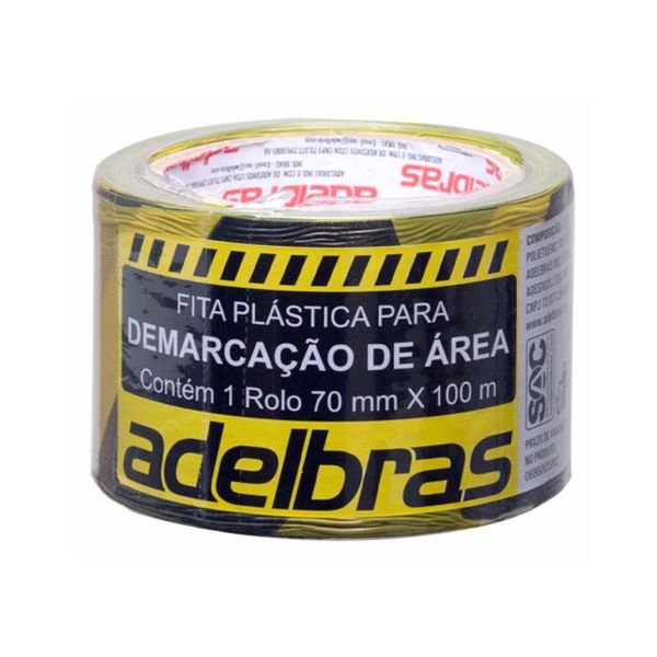 Fita Plástica Adelbras Demarcação Área Zebrada sem Adesivo 70mmx100m Fita Plástica Adelbras Demarcação Área Zebrada sem Adesivo 70mmx100m