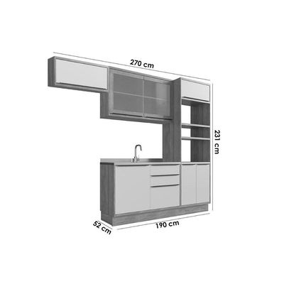 Cozinha Modulada Completa Versalis 4 Peças 2 Aéreos + 1 Balcão + 1 Paneleiro C4p194 Freijó Grafite Herval