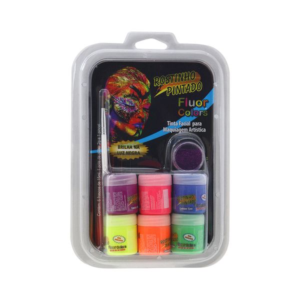 Kit Rostinho Pintado Fluorescente 6 Cores 15ml