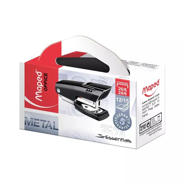 Grampeador de Mesa Maped Mini Essentials Metal Fosco Preto Nº26/06 para até 12 Folhas