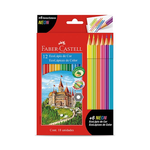 Lápis de Cor Faber-Castell Sextavado 12 Cores e 6 Lápis Neon