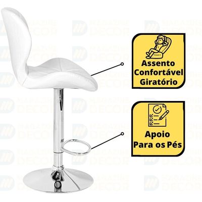 Kit 10 Banquetas Slim Estofada Giratória Com Regulagem De Altura - Branco