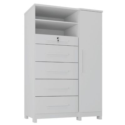 Cômoda Com Sapateira E Cabideiro Multiuso 5 Gavetas 1 Porta Imperial Zanzini Branco