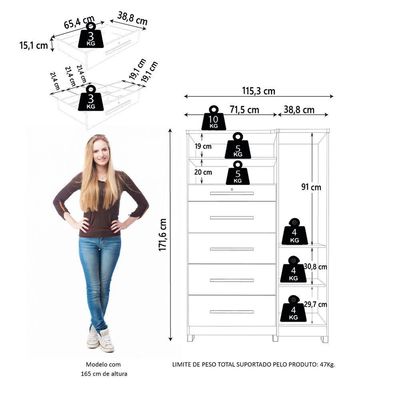 Cômoda Com Sapateira E Cabideiro Multiuso 5 Gavetas 1 Porta Imperial Zanzini Branco