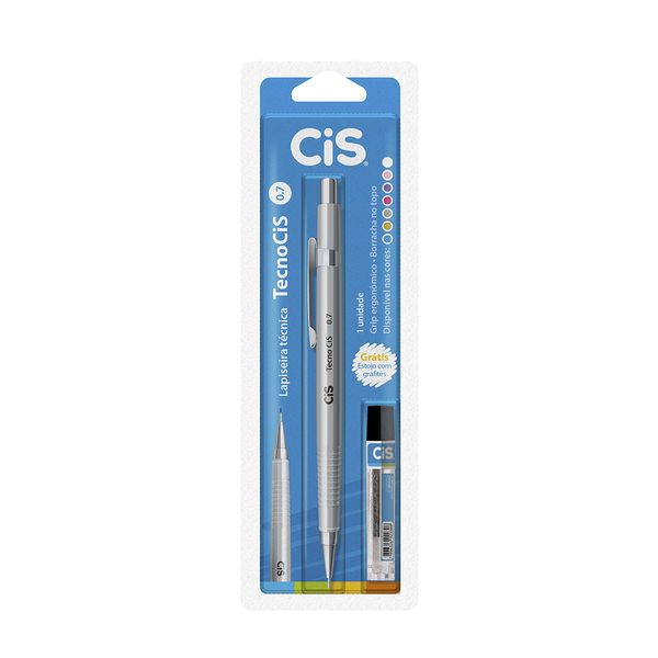 Lapiseira Técnica Cis Prata 0.7mm com Mina Refil 0.7mm