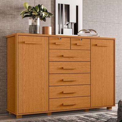 Cômoda Palumoveis Fontana com 7 Gavetas e 2 Portas 160cm de Largura Cinamomo