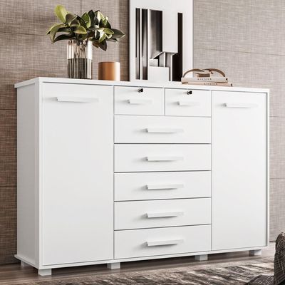 Cômoda Palumoveis Fontana com 7 Gavetas e 2 Portas 160cm de Largura Branco
