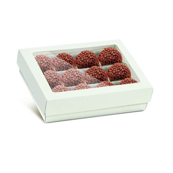 Caixa para 12 Doces Cromus com Forminha Branca 15x11,5x4cm com 10 Unidades