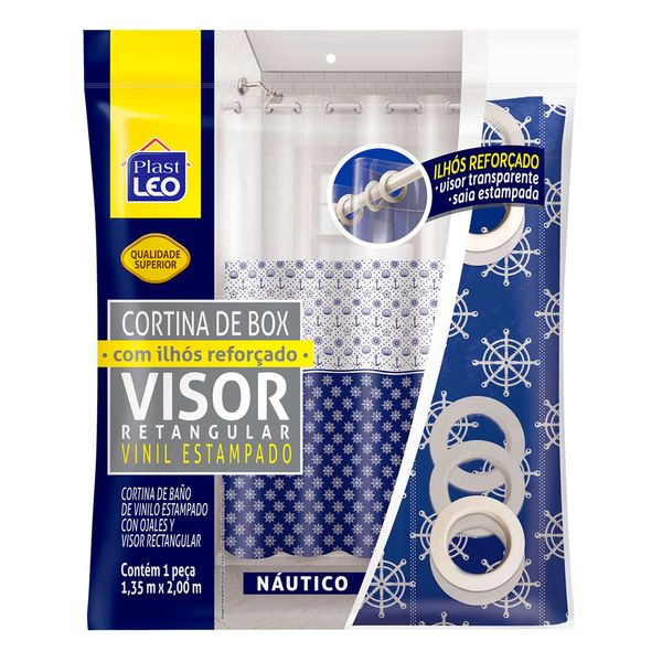 Cortina para Box Plast Leo Vinil com Ilhós e Visor Retangular 1,35x2,00m Estampada Náutico