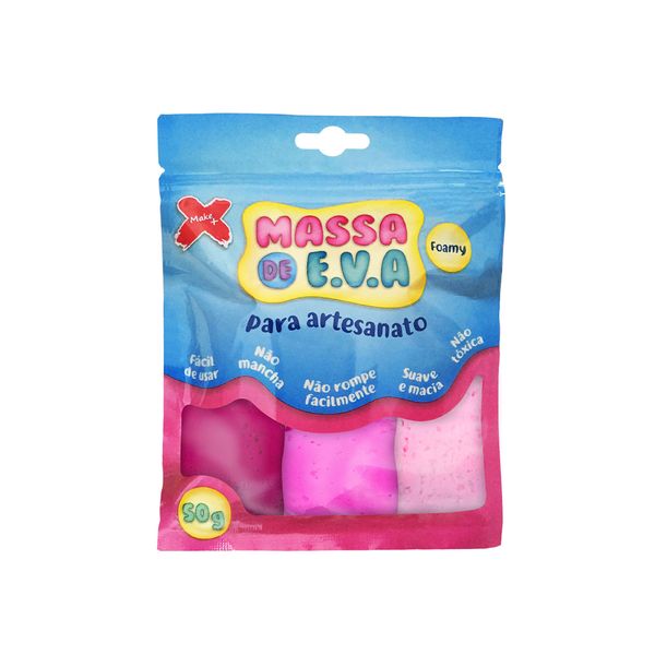 Massa de Eva para Modelar 50g com 3 Unidades Rosa, Rosa Claro, Pink