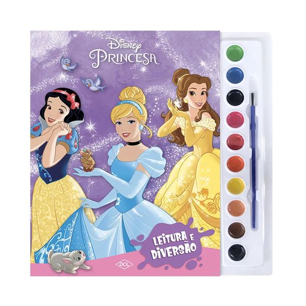 Livro Infantil Dcl com Aquarela e Pincel para Colorir Personagens Disney Princesas