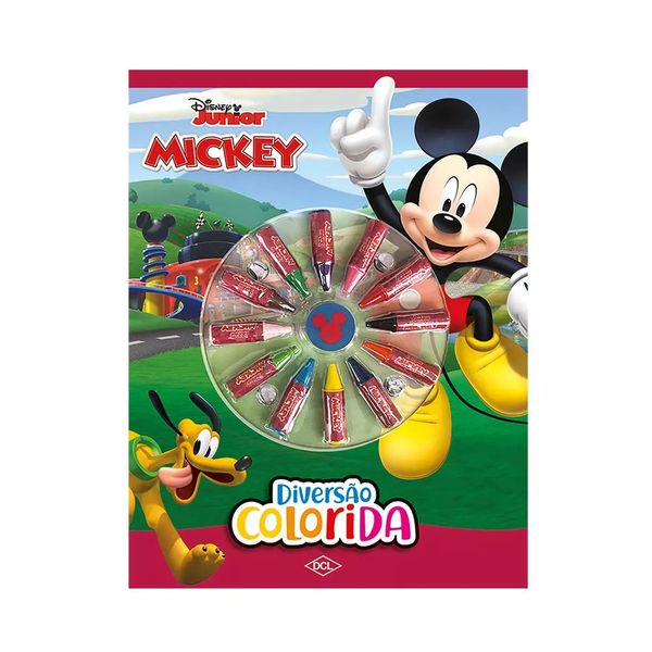 Livro Infantil Dcl com Giz Cera em 12 Cores para Colorir Personagens Mickey