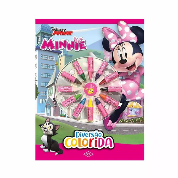 Livro Infantil Dcl com Giz Cera em 12 Cores para Colorir Personagens Minnie