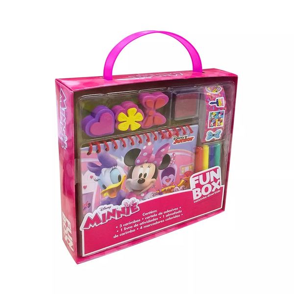 Livro Infantil Dcl Fun Box com Adesivos, 03 Carimbos e 04 Marcadores para Atividades Minnie