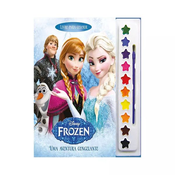 Livro Infantil Dcl com Aquarela e Pincel para Colorir Personagens Disney Frozen II