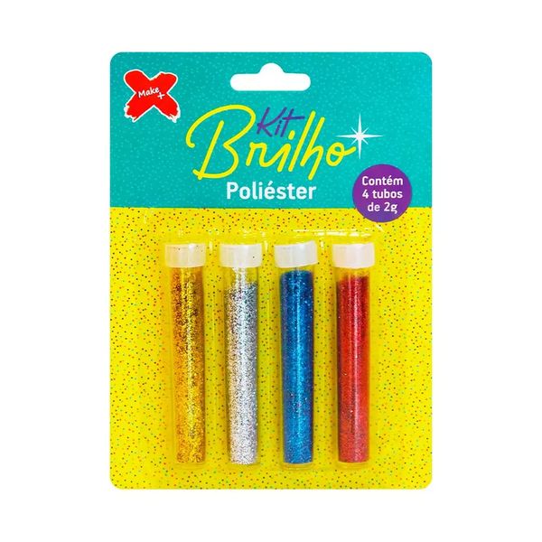 Glitter em Poliéster 8g com 4 Cores Ouro, Prata, Vermelho e Azul